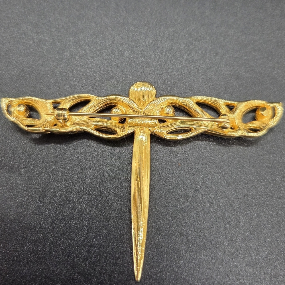 Ornate Monet Rhinestone Dragonfly Brooch Signed - Picture 2 of 5